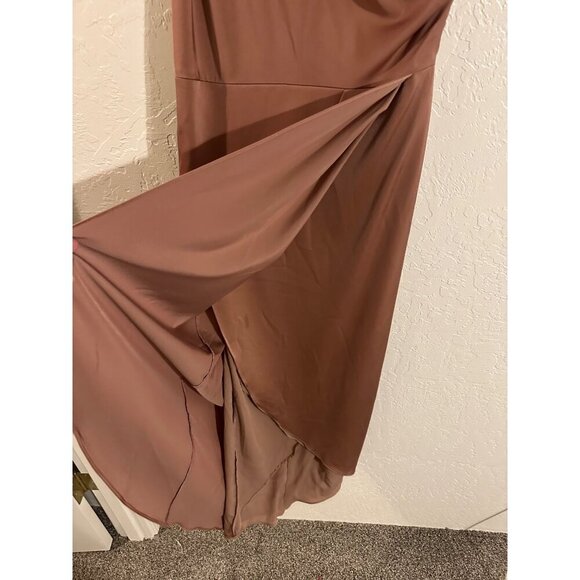 Showpo Bronze Silky One Shoulder Draped Mini Dress - Picture 7 of 12